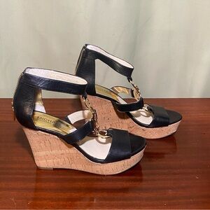 Michael Kors Hayden MK Logo Wedge Leather 4”  Sandals Shoes Heels size 7M